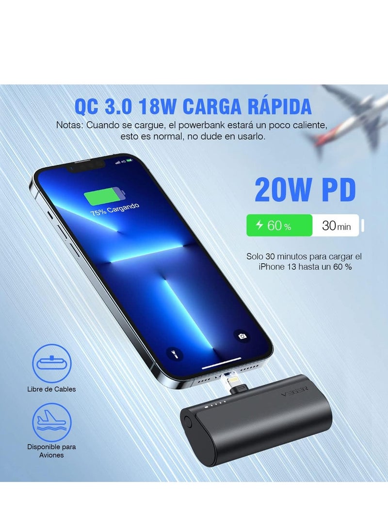 ELTRAZONE باور بانك محمول صغير 5000 مللي أمبير - شحن سريع 20 واط PD و QC 3.0 بطارية خارجية مع قابس مدمج، متوافق مع آيفون 13/12/11/XR/X/8/7/6/بلاس - Image 4