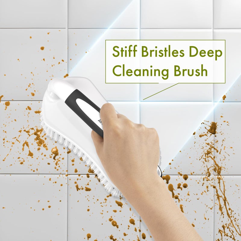 Amazer Scrub Brush For Cleaning Comfort Grip Bathtub Scrubber Stiff Bristles With Handle Heavy Duty Shower Cleaner Brush For Tub Carpet Floor Sink Outdoor - Pack Of 2 (Black+Grey) - Image 4