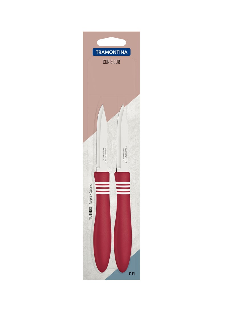TRAMONTINA Since 1911,Made in Brazil- Cor&Cor 2 Pieces Paring Knife Set with Stainless Steel Blade and Red Polypropylene Handle  - Image 3