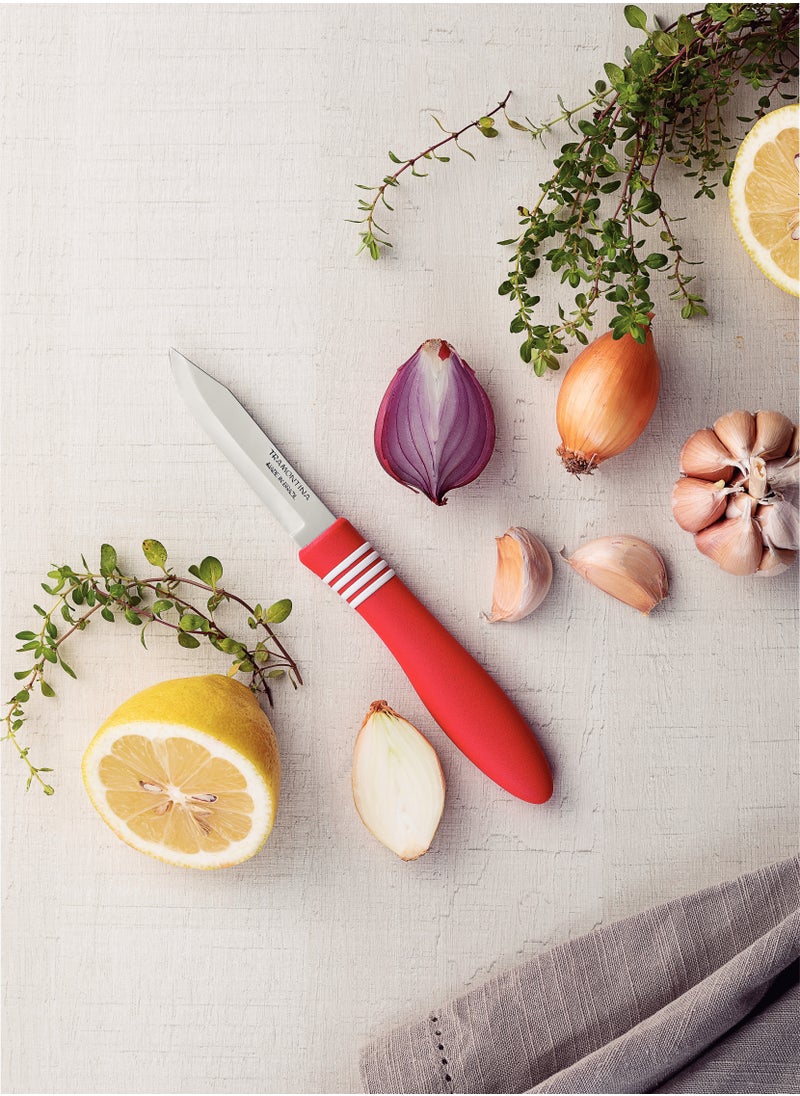 TRAMONTINA Since 1911,Made in Brazil- Cor&Cor 2 Pieces Paring Knife Set with Stainless Steel Blade and Red Polypropylene Handle  - Image 4