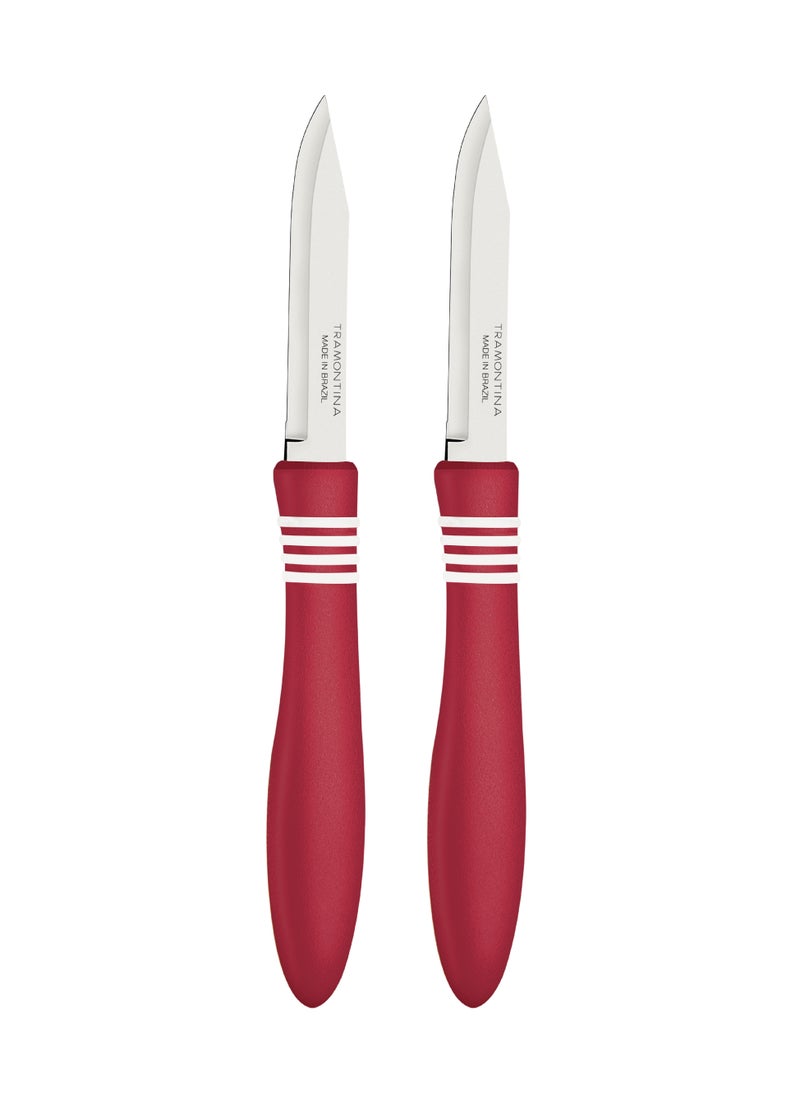 TRAMONTINA Since 1911,Made in Brazil- Cor&Cor 2 Pieces Paring Knife Set with Stainless Steel Blade and Red Polypropylene Handle  - Image 1
