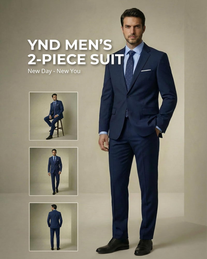 YND Men's 2 Piece Suit with Tie, One Button Slim Fit Solid Jacket and Pants Set, Suits for Men Prom Party Wedding & Business, Deep Blue - Image 2