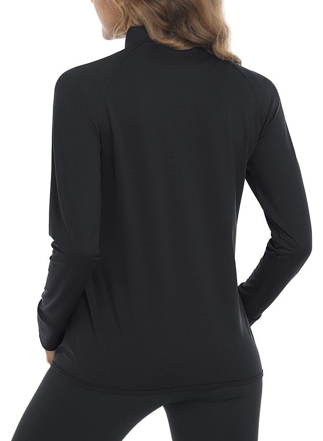 MAGCOMSEN Women's UPF 50+ Lightweight Athletic Jacket Sun Protection Full Zip Long Sleeve Shirts Hiking Outdoor Pockets Black M - Image 2