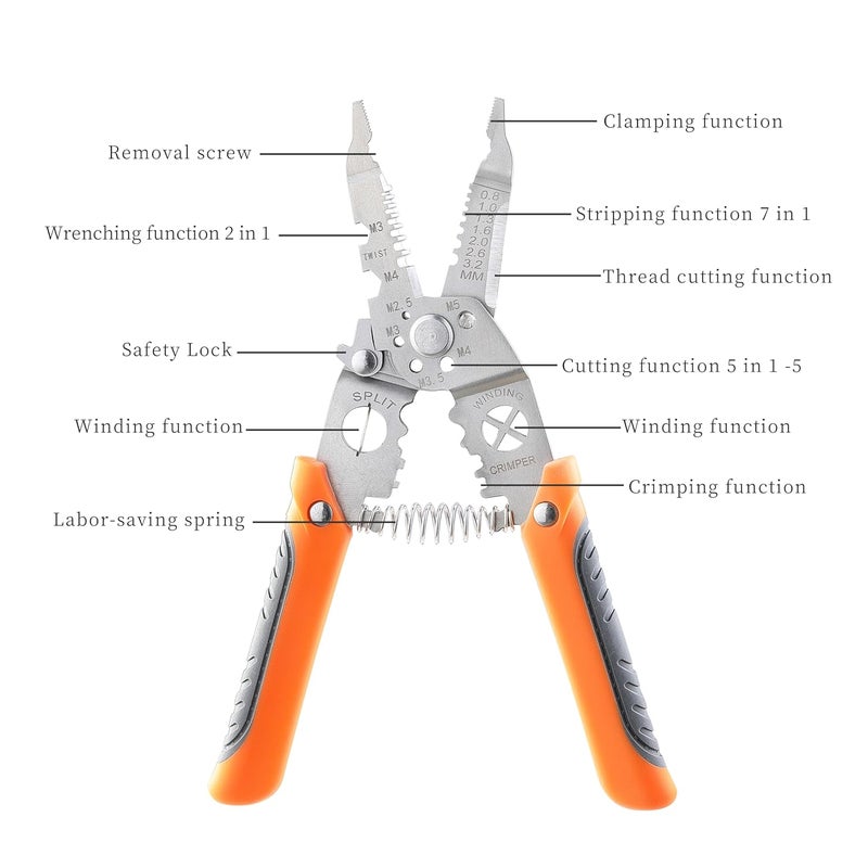 MONGSEW Wire Stripper Cutter MONGSEW 8 inch Stainless Steel Wire Stripping Tool MultiFunction Hand Tool 1022AWG - Image 5