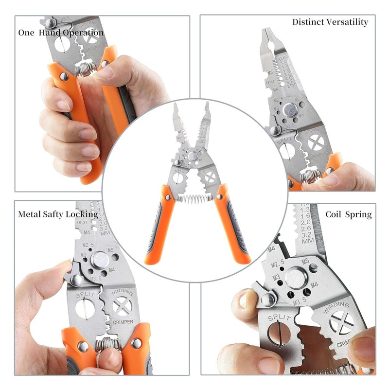 MONGSEW Wire Stripper Cutter MONGSEW 8 inch Stainless Steel Wire Stripping Tool MultiFunction Hand Tool 1022AWG - Image 4
