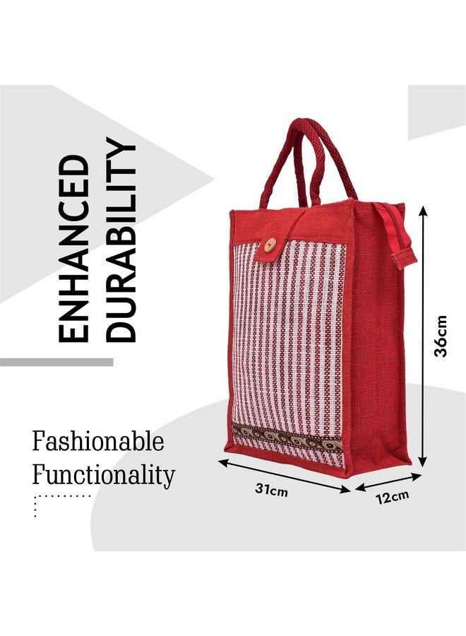 Kuber Industries Kuber Industries Shopping Bag | Jute Carry Zipper Grocery Bag with Handle | Reusable Shopping Bag | Lining-Grocery Bag | Medium | Pack of 2 | Red - Image 3