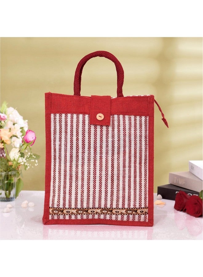 Kuber Industries Kuber Industries Shopping Bag | Jute Carry Zipper Grocery Bag with Handle | Reusable Shopping Bag | Lining-Grocery Bag | Medium | Pack of 2 | Red - Image 2