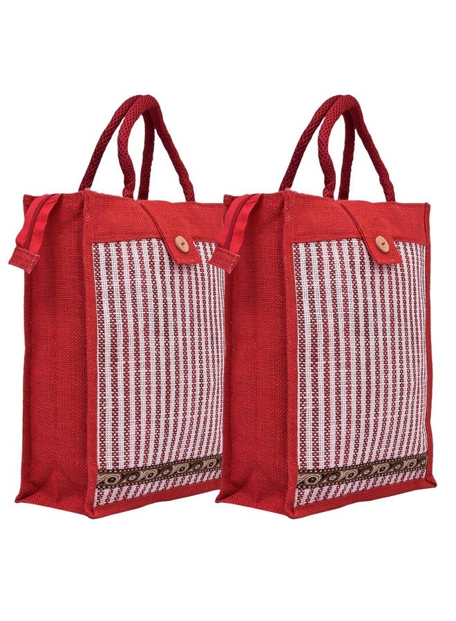Kuber Industries Kuber Industries Shopping Bag | Jute Carry Zipper Grocery Bag with Handle | Reusable Shopping Bag | Lining-Grocery Bag | Medium | Pack of 2 | Red - Image 1