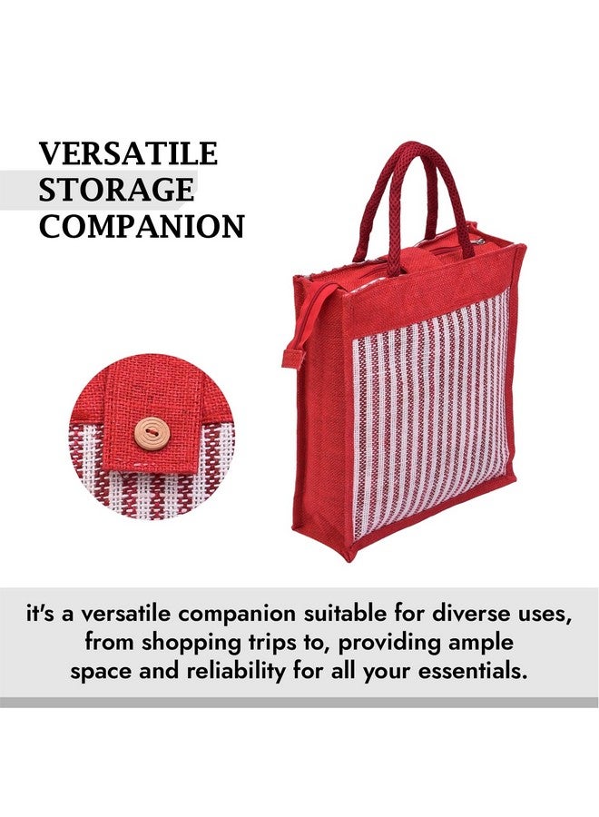 Kuber Industries Kuber Industries Shopping Bag | Jute Carry Zipper Grocery Bag with Handle | Reusable Shopping Bag | Lining-Grocery Bag | Medium | Pack of 2 | Red - Image 5