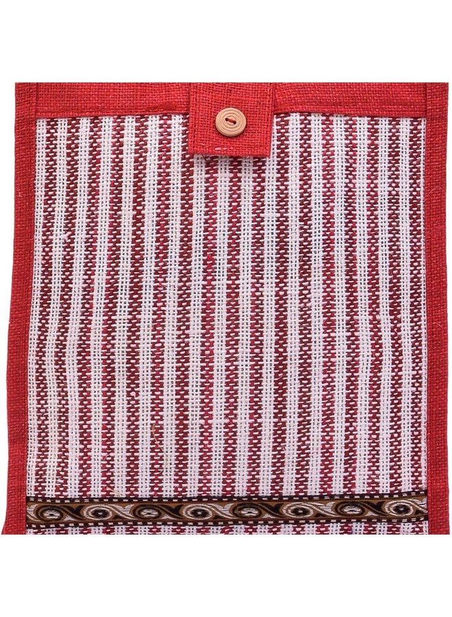 Kuber Industries Kuber Industries Shopping Bag | Jute Carry Zipper Grocery Bag with Handle | Reusable Shopping Bag | Lining-Grocery Bag | Medium | Pack of 2 | Red - Image 4