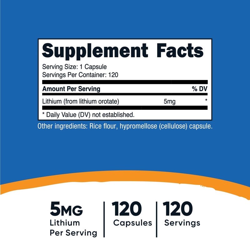 Nutricost Lithium Orotate 5mg, 120 Capsules - Veggie Caps, Non-GMO, Gluten Free - Image 2