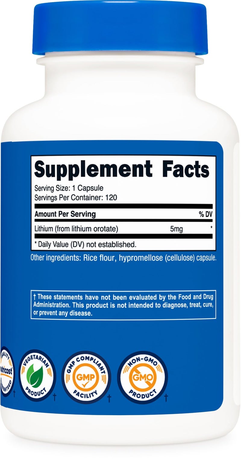 Nutricost Lithium Orotate 5mg, 120 Capsules - Veggie Caps, Non-GMO, Gluten Free - Image 5