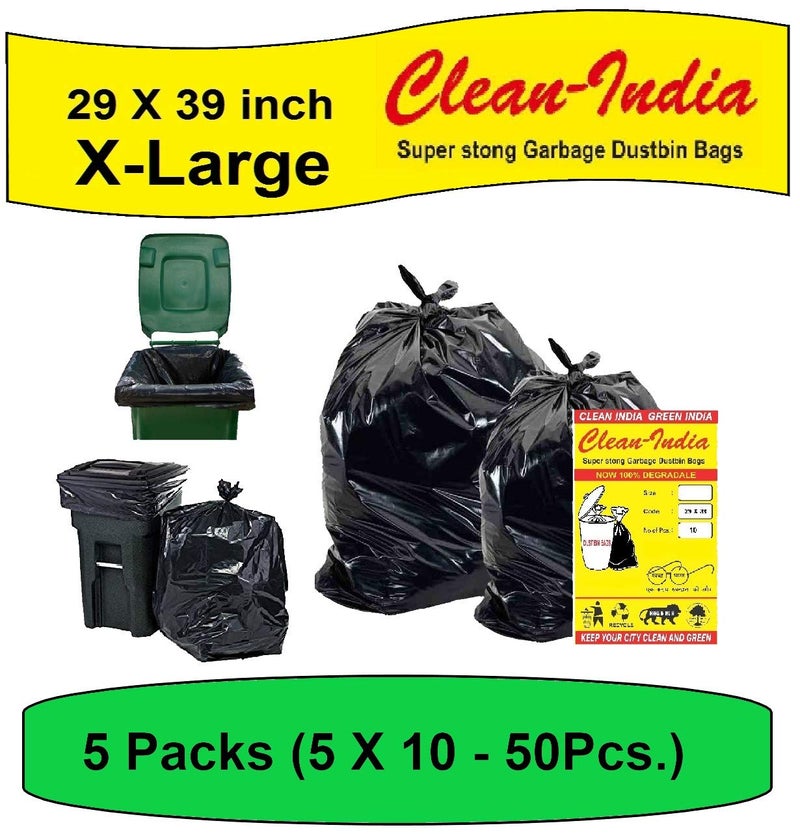 Clean India أكياس قمامة بلاستيكية كبيرة 29X39 من كلين إنديا، عبوة 50 قطعة، 5 × 10 أكياس، 73 × 99 سم، سوداء - Image 2