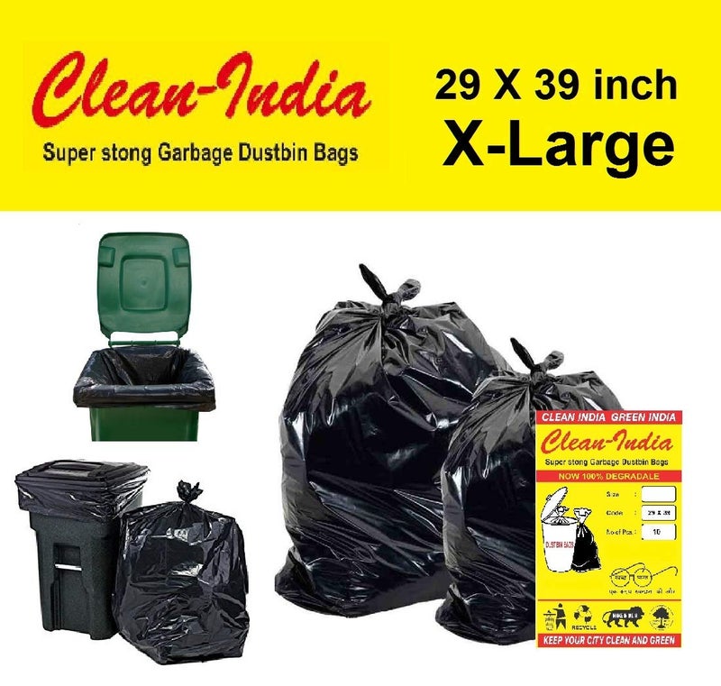 Clean India أكياس قمامة بلاستيكية كبيرة 29X39 من كلين إنديا، عبوة 50 قطعة، 5 × 10 أكياس، 73 × 99 سم، سوداء - Image 1