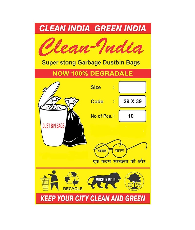 Clean India أكياس قمامة بلاستيكية كبيرة 29X39 من كلين إنديا، عبوة 50 قطعة، 5 × 10 أكياس، 73 × 99 سم، سوداء - Image 4
