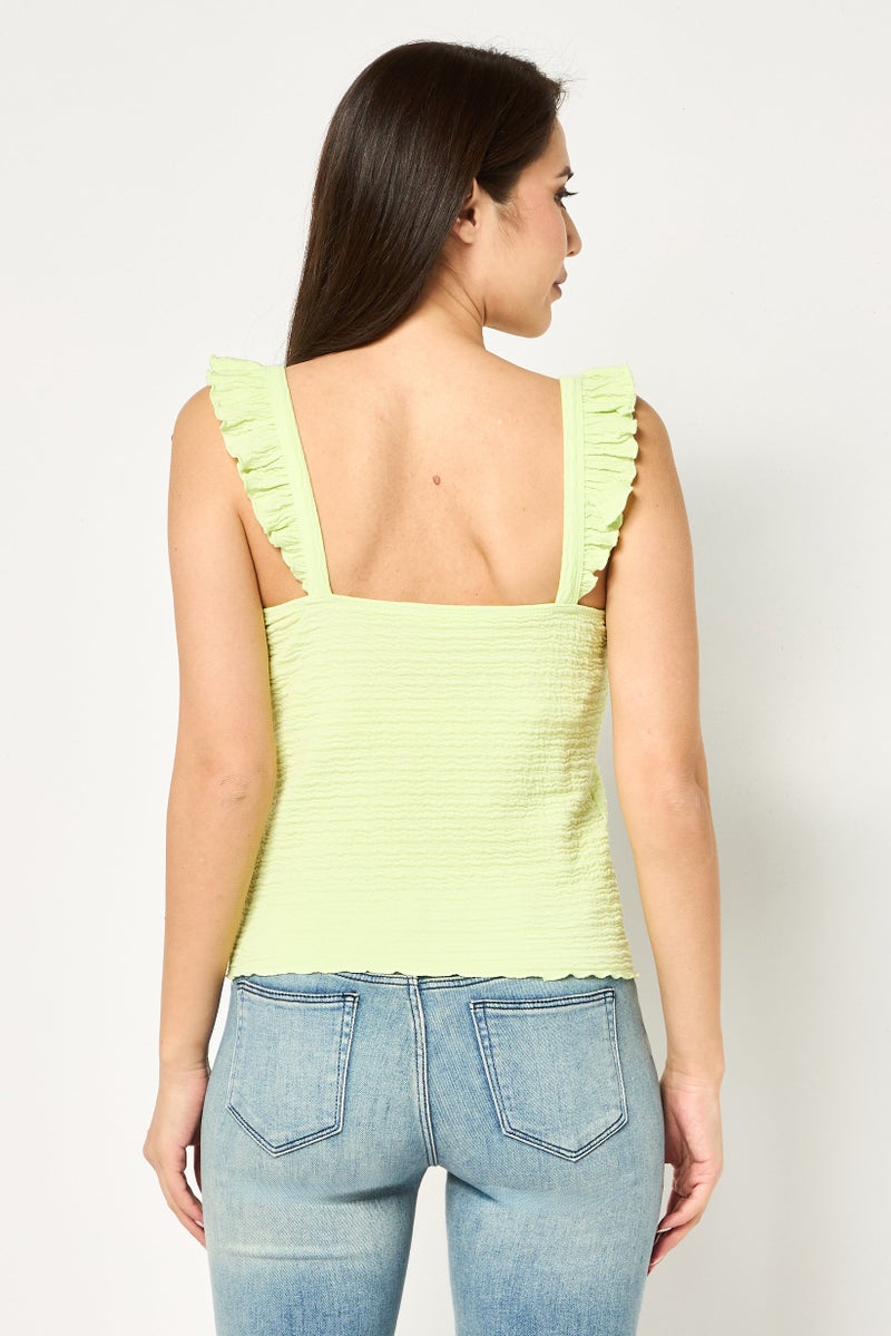 promod Women V Neck Sleeveless Textured Tank Top, Lime Green - Image 4