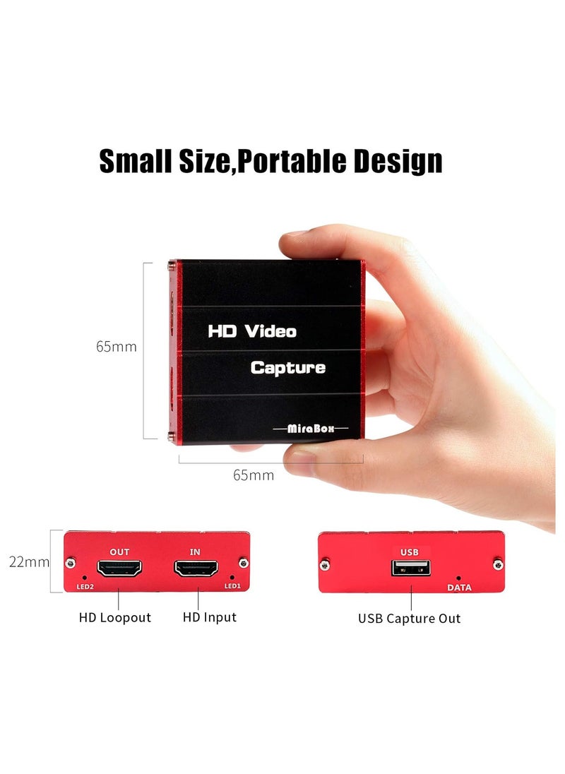 Mirabox USB3.0 HDMI Video Capture Card, 1080P 60FPS HD Game Capture Device Cam Link with HDMI Passthrough Work with DSLR Xbox PS4 Switch for OBS Twitch Game Live Streaming and Recording