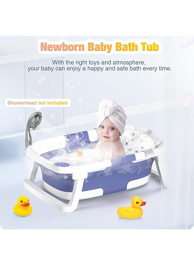 Tazweeq Baby Bathtub Portable Baby Bath Tub With Non Slip Mat Foldable Collapsible Toddler Bath Tub Withtemperature Sensor For Newborn/Infant/Toddler (Blue) - Image 3