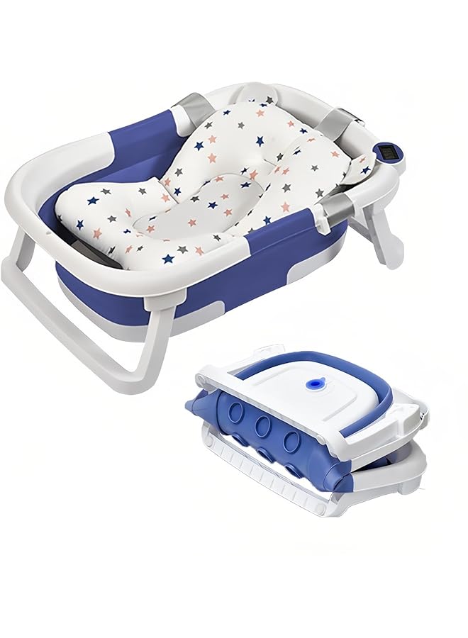 Tazweeq Baby Bathtub Portable Baby Bath Tub With Non Slip Mat Foldable Collapsible Toddler Bath Tub Withtemperature Sensor For Newborn/Infant/Toddler (Blue) - Image 1