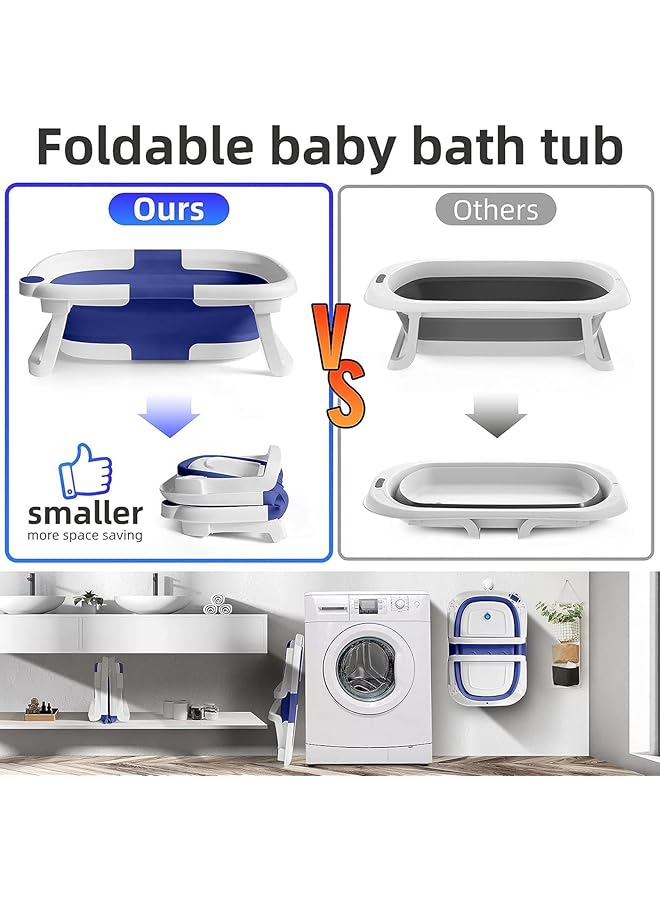 Tazweeq Baby Bathtub Portable Baby Bath Tub With Non Slip Mat Foldable Collapsible Toddler Bath Tub Withtemperature Sensor For Newborn/Infant/Toddler (Blue) - Image 4