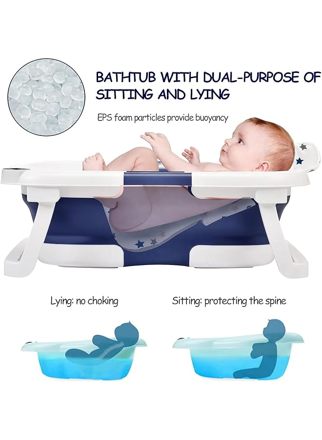 Tazweeq Baby Bathtub Portable Baby Bath Tub With Non Slip Mat Foldable Collapsible Toddler Bath Tub Withtemperature Sensor For Newborn/Infant/Toddler (Blue) - Image 2