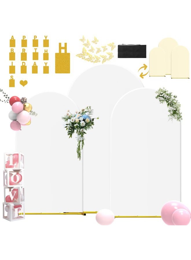 LIFENCE Wedding Arch Stand Covers Stretchy Backdrop(4ft/5/6ft) Set of 3 Double Color Spandex Fitted Arch Covers Round Top Chiara Arch Backdrop Stands Cover for Birthday Party & Banquet Showers(White+Ivory) - Image 1