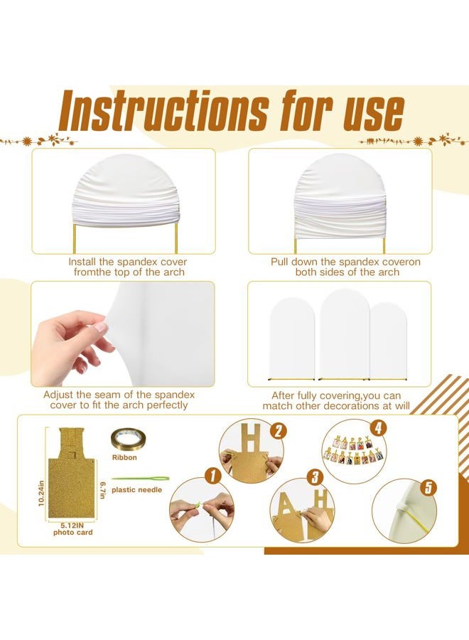 LIFENCE Wedding Arch Stand Covers Stretchy Backdrop(4ft/5/6ft) Set of 3 Double Color Spandex Fitted Arch Covers Round Top Chiara Arch Backdrop Stands Cover for Birthday Party & Banquet Showers(White+Ivory) - Image 5