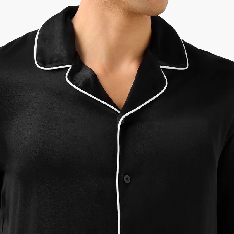 Iconic Iconic Regular Fit Piped Lounge Shirt with Collar and Long Sleeves