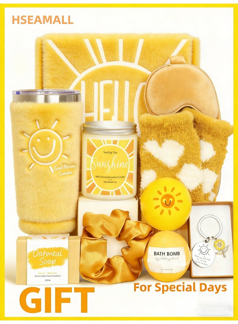 HSEAMALL 10 قطع سلة هدايا فريدة للنساء - هدايا عيد ميلاد، حزمة رعاية للتعافي السريع، صندوق تشجيع مع كوب، جوارب وشمعة (لأفضل صديقة، أخت، هدايا الصداقة) - أضف البهجة إلى يومها - Image 1