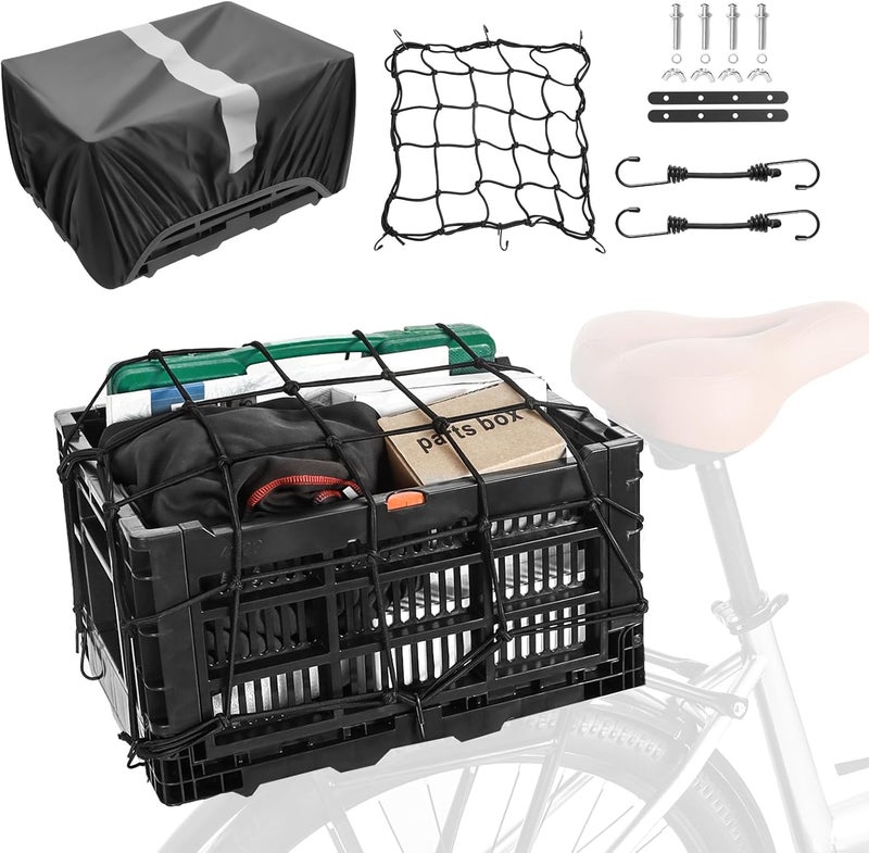 YEEGO DIRECT Foldable 35L Rear Bike Basket with Waterproof Cover & Cargo Net - Image 1