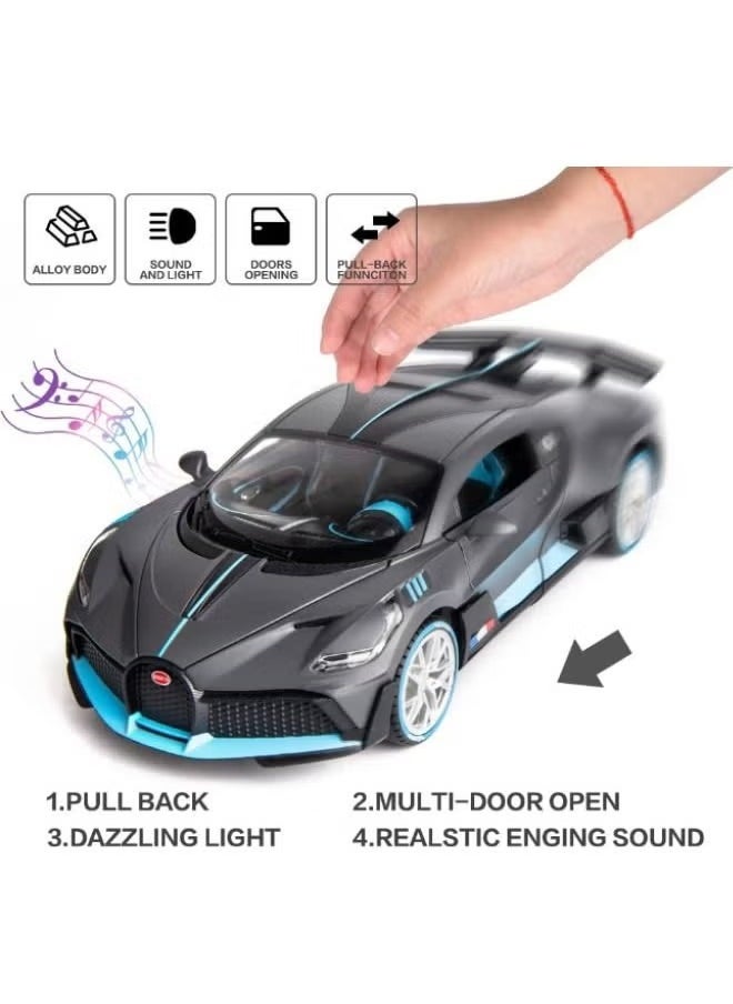 1/32 Bugattii Divo Model Car, Alloy Diecast Pull Back Toy Vehicle with Light and Music, Supercar Toys for Toddlers Kids Children Gift (Dark Gray)  - Image 1
