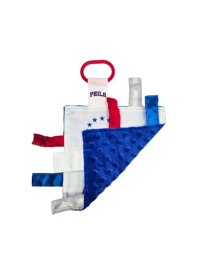 The Learning Lovey - Philadelphia 76Ers Baby Tag Toy Nba Basketball Baby Sensory Crinkle Toys Soft & Safe Ideal Baby Stroller Toy Bpa Free W/Stroller Clip (8 X 8 Tag Toy) - Image 1