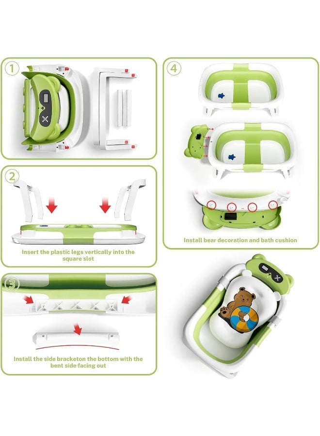 Baby Bathtub, Collapsible Bathtub for Newborn to Toddler, Durable Essential Infant Bath Tub, Portable Travel Baby Bathtub with Soft Cushion, No-Slip Hanging and Detachable Bathtub - Image 4