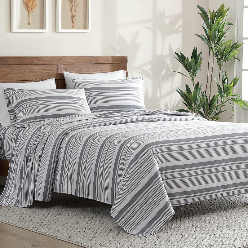 ClevaHome Classic Stripe Sheet Set - 4 Pieces Super Soft & Breathable Bed Sheet Set with Deep Pocket, Enhanced Comfort & Easy Care (King, Stone Stripe) - Image 2