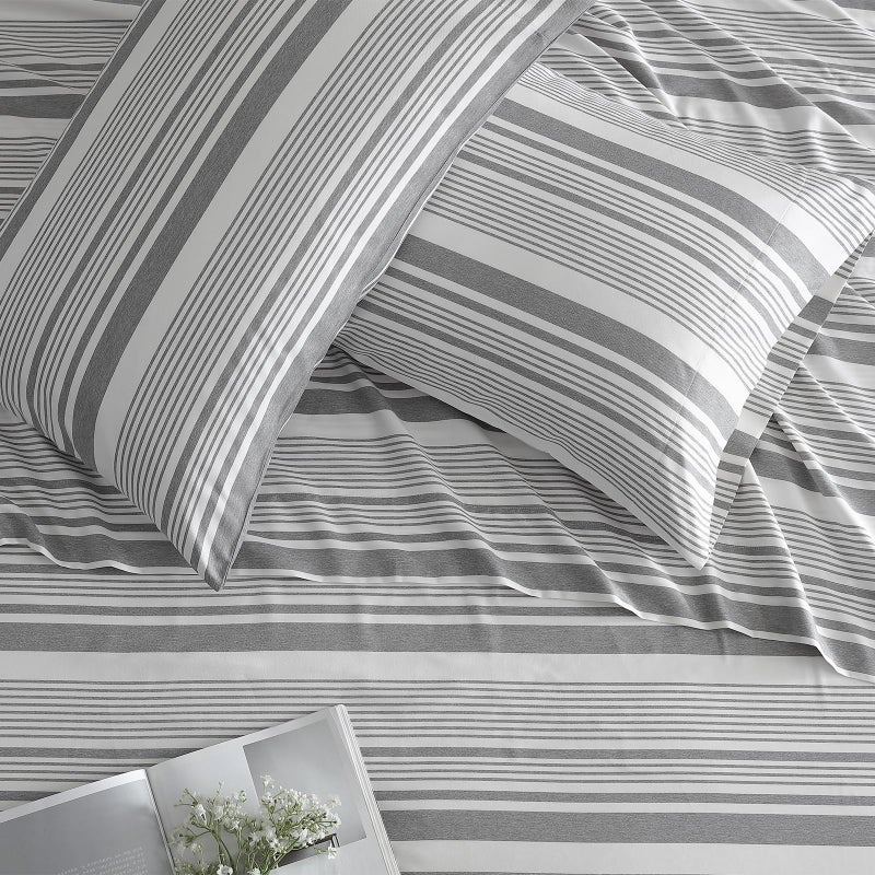 ClevaHome Classic Stripe Sheet Set - 4 Pieces Super Soft & Breathable Bed Sheet Set with Deep Pocket, Enhanced Comfort & Easy Care (King, Stone Stripe) - Image 4