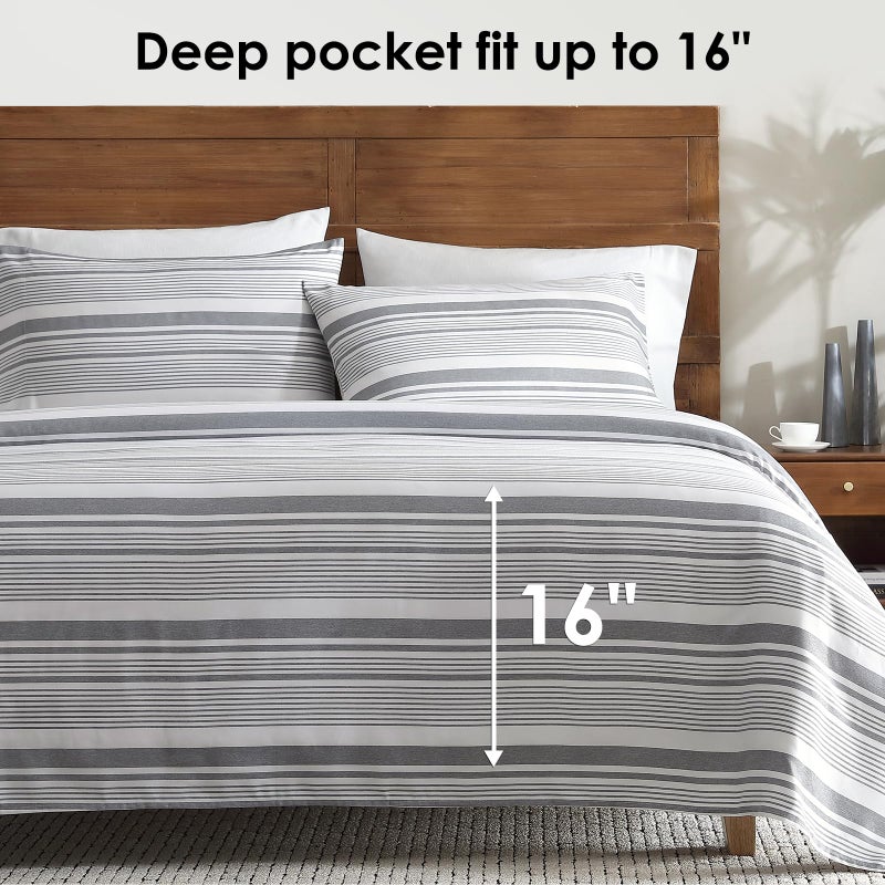 ClevaHome Classic Stripe Sheet Set - 4 Pieces Super Soft & Breathable Bed Sheet Set with Deep Pocket, Enhanced Comfort & Easy Care (King, Stone Stripe) - Image 3