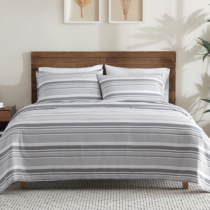 ClevaHome Classic Stripe Sheet Set - 4 Pieces Super Soft & Breathable Bed Sheet Set with Deep Pocket, Enhanced Comfort & Easy Care (King, Stone Stripe) - Image 1
