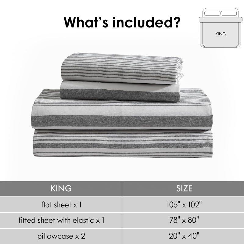 ClevaHome Classic Stripe Sheet Set - 4 Pieces Super Soft & Breathable Bed Sheet Set with Deep Pocket, Enhanced Comfort & Easy Care (King, Stone Stripe) - Image 5