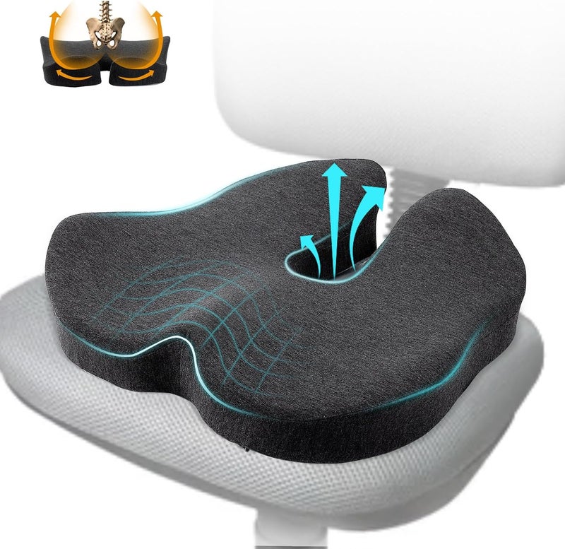 DAPOTUGI X Large Memory Foam Seat Cushion for Office Chair,for Back Support, Relief Sciatica & Tailbone Coccyx Pain Relief Cushion Pillow, for Long Sitting, for Car/Office Chair/Wheelchair (Darkgray) - Image 1