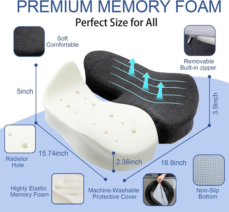 DAPOTUGI X Large Memory Foam Seat Cushion for Office Chair,for Back Support, Relief Sciatica & Tailbone Coccyx Pain Relief Cushion Pillow, for Long Sitting, for Car/Office Chair/Wheelchair (Darkgray) - Image 3