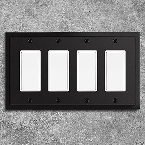 Henne Bery Modern Edge Decorative Wall Plate Switch Plate Outlet Cover, Durable Solid Zinc Alloy (Quad Decorator, Matte Black) - Image 4