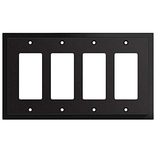 Henne Bery Modern Edge Decorative Wall Plate Switch Plate Outlet Cover, Durable Solid Zinc Alloy (Quad Decorator, Matte Black) - Image 1