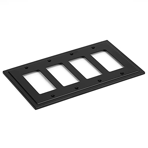 Henne Bery Modern Edge Decorative Wall Plate Switch Plate Outlet Cover, Durable Solid Zinc Alloy (Quad Decorator, Matte Black) - Image 2