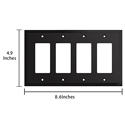 Henne Bery Modern Edge Decorative Wall Plate Switch Plate Outlet Cover, Durable Solid Zinc Alloy (Quad Decorator, Matte Black) - Image 3