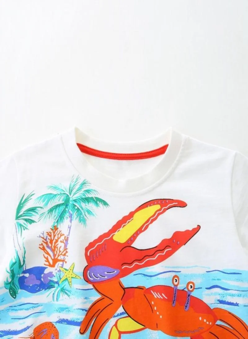 يونيكي White Self Design Printed Round Neck Cotton T-shirt