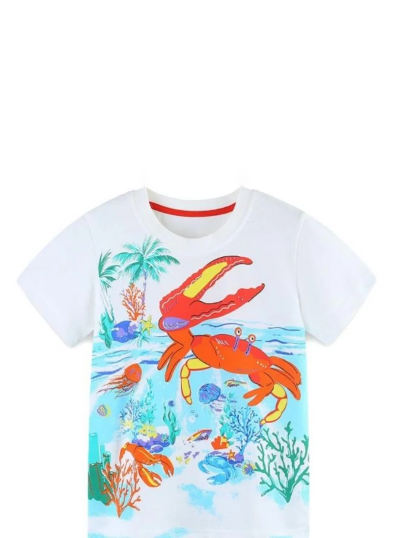 يونيكي White Self Design Printed Round Neck Cotton T-shirt