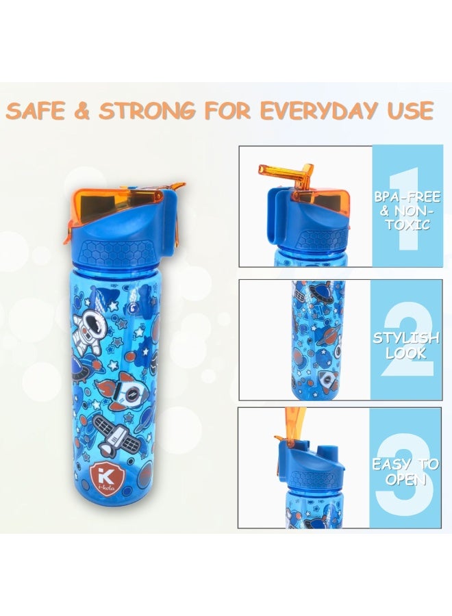 i-kola BLUE SO NI 650 ML Kids Water Bottle for School | BPA-Free Plastic Water Bottle for Boys & Girls | Leakproof, Unbreakable, Easy to Drink, Quick Open Lock (TS-9209 1) - Image 3