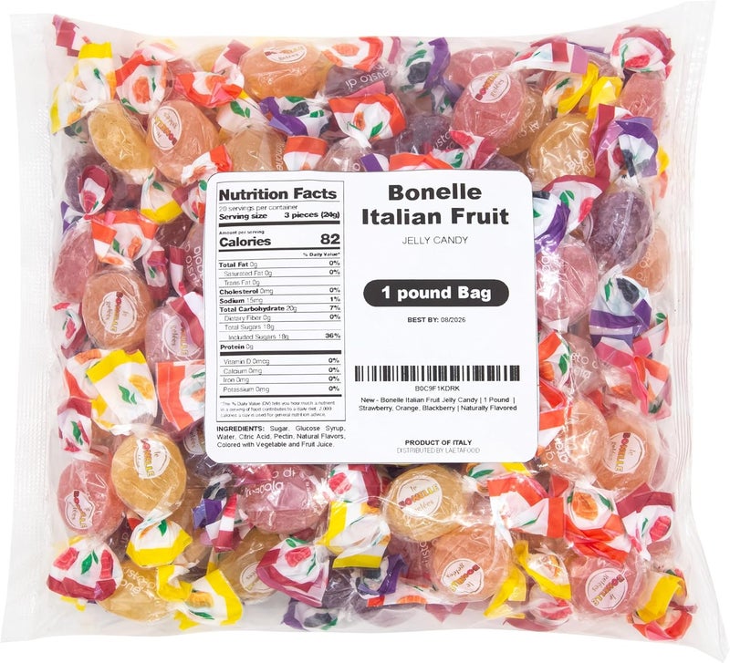 LaetaFood Bonelle Italian Fruit Jelly Candy - 1 Pound Bag with Assorted Flavors (Approx. 60 Count) - Image 2