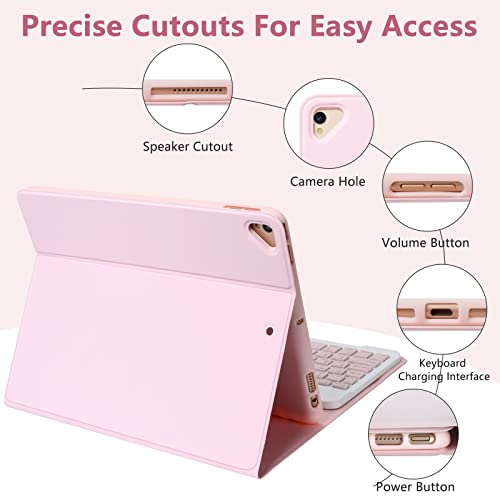 MMK iPad 9th Generation Case with Keyboard, for iPad 8th Generation Case with Keyboard (Wireless Detachable & Pencil Holder), iPad 10.2"/iPad Air 10.5"(3rd Gen)/iPad Pro 10.5" (Pink) - Image 3