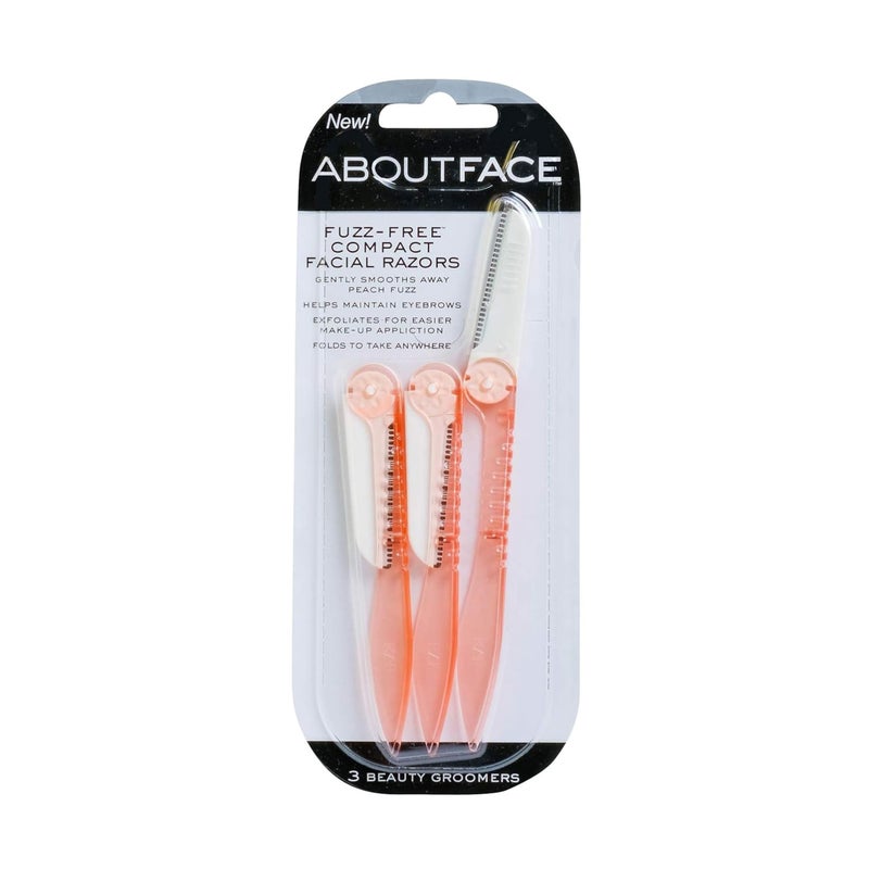 About Face About Face FuzzFree Compact Facial Razors for Shaving  Exfoliating  Includes 3 Beauty Groomers  For Face Lips  Eyebrows 